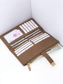 Billetera de mujer de estilo largo, bloques de color, moda estampado de leopardo y corteza, portacartillas multifuncional, bolsillo elegante con botón de presión, gran capacidad, monedero con cierre, conveniente para llevar, adecuado para regalos de vacaciones