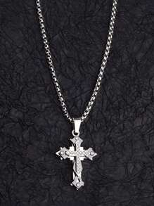 1pc Men's Multi-Layer Diamond Cross Pendant Necklace, Hip-Hop Style, Tarnish Resistant, Suitable For All