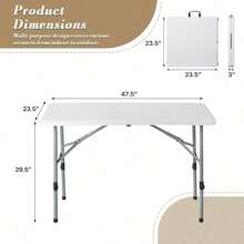 White 6ft Square Folding Table, Indoor Outdoor Foldable Card Table, Portable Plastic Table With Steel Legs & Handle, Collapsible Utility Dining Table For Party, Camping, Picnic​ - White/Grey - View 3