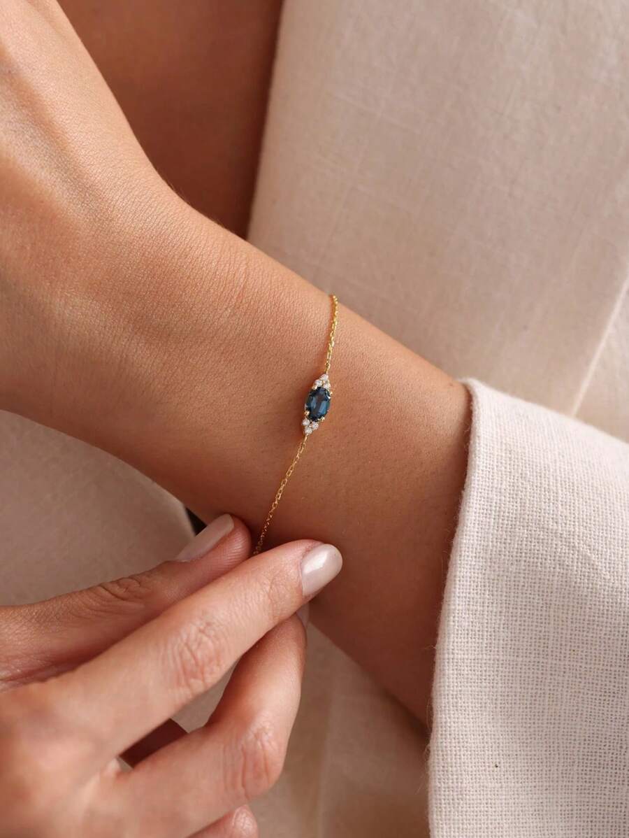 1pc S925 Sterling Silver Original All-Match Ins-Style Luxury Navy Zirconia Mysterious Eye Vintage Elegant Lady Bracelet, Suitable For Women's Daily Wear, Holiday Party Gift, Jewelry - Dark Blue  Bracelet - View 1