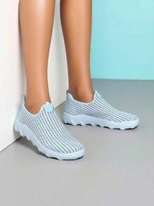 女式一脚蹬布面运动鞋 - 藍色 - 查看 1