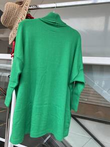 WOMEN'S HIGH NECK MODAL KNITTING PONCHO - Mint Green - View 2