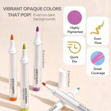 9 色/套丙烯酸涂料软头记号笔，鲜艳的记号笔，不透明，可堆叠，适用于岩石、陶瓷、木材、帆布、塑料、玻璃、石头、书法、绘画、DIY 美术用品，可用于创意项目 - 彩色 - 查看 2