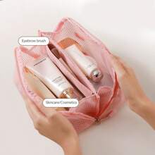 Bolsa de maquillaje de alta gama con diseño tipo Ins de gran capacidad y malla, organizador de artículos de tocador portátil y multifuncional para viajes