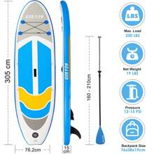 Inflatable Stand Up Paddle Board, Ultra-Light Board With Carry Backpack, Leash, Adjustable Paddle, Repair Kit, Hand Pump & Waterproof Phone Case For Adults (305 * 76 * 15cm)