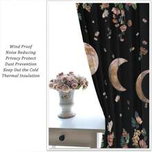 Wildflower Moon Curtains For Kitchen, Spring Flower Star Starry Night Sky Blue Full Moon Farmhouse Plant Botanical Nature Window Curtains For Bedroom Living Room, 28"(W) X 40"(H) - 月球-12 - 查看 3
