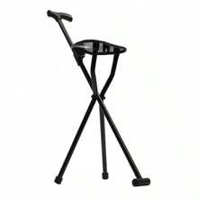 Folding Cane Chair Non-Slip Walking Stick Tripod Portable Seat Stool Elderly Aid - black colour - View 7