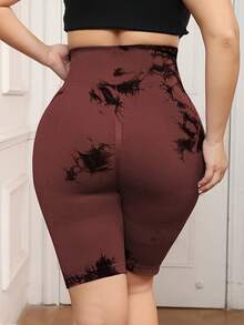 3 قطع شورتات للنساء ذوات الأحجام الكبيرة - شورتات يوجا عالية الخصر للتحكم في البطن المرسومة بنمط التعتيق - متعدد الألوان - مشاهدة 3