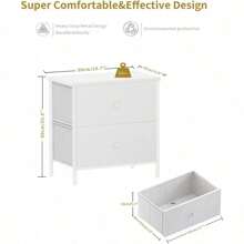 Set Of 2 White Nightstands - Nightstand And Dresser Sets - With Fabric Drawers Organizer - Modern Design - 白色 - 查看 2