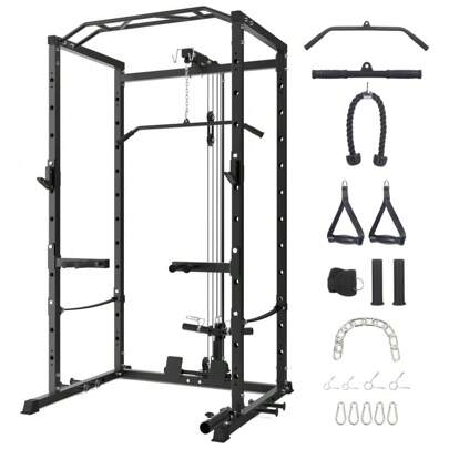 Broadfashion Power Cage,1600lbs Multi-Function Power Rack With Adjustable Cable Crossover System And More Training Attachment, Weight Cage For Home Gym, Black