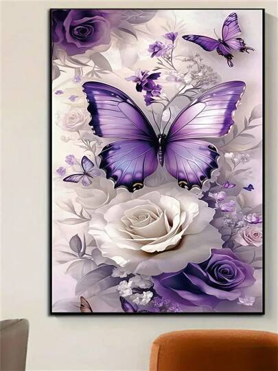 DIY 5D Diamond Art Kit For Adults, Butterfly And Floral Canvas Art Painting, Home Wall Decor Craft With Tools, Gift