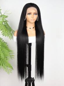Pelucas frontales de encaje transparente de cabello humano de 6-36 pulgadas, pelucas frontales de encaje de cabello humano de 13x4 para mujeres, pelucas de cabello mezclado sin pegamento de cabello virgen brasileño con densidad del 180% previamente recortado con línea del cabello de bebé, decoraciones navideñas, regalos navideños para mujeres, pelucas de cabello humano liso para mujeres (pelucas bob de 6-16 pulgadas) - Negro - Ver 6