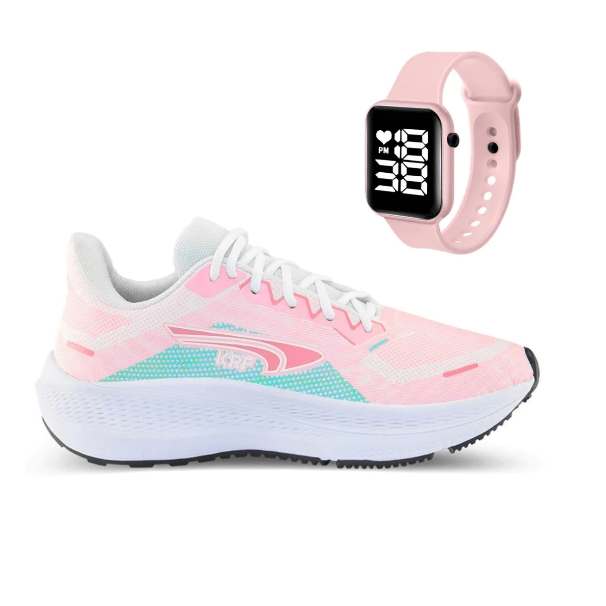 KRF Women's Sneakers + Digital Watch, Sports, Walking, Physical Activity, Training, Pilates, Cross Fit, Running, Immediate Shipping. - 淺粉色 - 查看 1