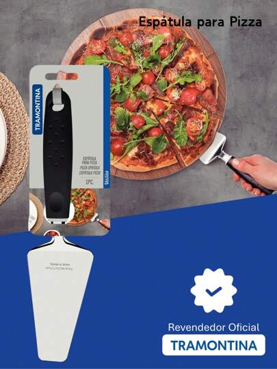  Cortador e Espátula para Pizza Utilitá Aço Inox Cabo de Polipropileno Preto - Tramontina