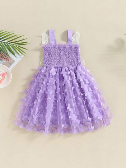 Toddler Baby Girl Princess Dress, Summer Sleeveless Tulle Dress With Butterfly Wings