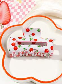 1 件醋酸纤维材质甜美清新夏日糖果色方形发夹，草莓、桃子、柠檬、西瓜水果印花，中号发饰 - 彩色 - 查看 7