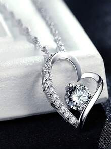 1 colar com pingente de coração de zircônia elegante e moderno, colar com pingente de cristal brilhante "Beijo de Amor", presente para namorada