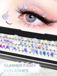 aHoneya 60 Peças Cílios Postiços em Formato de Cachos D, Cílios Postiços Brilhantes com Glitter e Estrelas em Formato de Conchas, Cílios Postiços de Maquiagem Brilhante e Mutável para Praia, Festa, Festival de Música - D - Visão 2