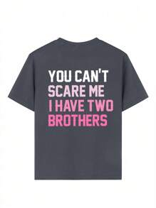 青少年女孩休闲趣味印花圆领短袖 T 恤上衣，夏季 - 深灰色 - 查看 5