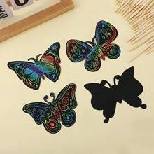 Conjunto de pintura para arranhões Butterfly World com 12/24/36 peças - Conjunto de pintura para arranhões em arco-íris, vem com caneta de madeira e fitas coloridas, adequado para sala de aula, casa, festa e feriado, conjunto de artesanato faça você mesmo, pode ser usado como decoração de bolos