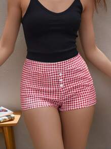 Womens Button Front Lounge Shorts Casual Low Waist Slim Fit Mini Shorts Comfy Stretch Shorts - 紅色 - 查看 2