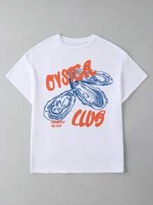 Oversize Oversized Beach Vacation White Seafood T-Shirt, Oyster Sweatshirt, Oyster Club, Oyster Crew Neck Short Sleeve, Seafood Sweatshirt, Gourmet Shirt, Gourmet Vintage Pullover T-Shirt, Oyster Lover Shirt, Suitable For All Ages For All Ages Vacation Trips And Trips To Play And Parties