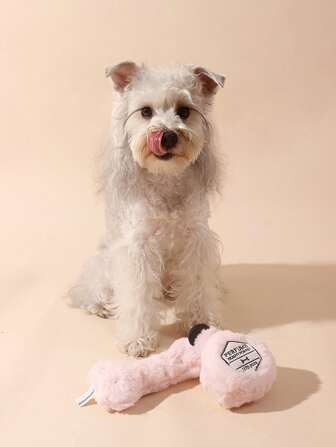 nicovaer 1pc Polyester Fabric Realistic Pink Embroidered Bone & Perfume Bottle Plush Doll, With BB Device For Sound, Suitable For Medium/Small Dogs & Cats As Interactive Companion, Creative Pet Squeaky Doll