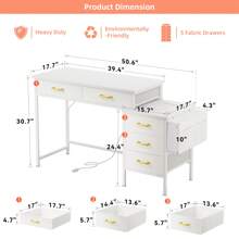 Home Office Desk/Computer Table , With 5 Drawers , 2 White Hooks , 100x45x78cm, Large Capacity, Strong Load-Bearing Capacity - White - View 5