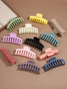 12pcs/Set Minimalist Colorful Hair Clips, Matte Plastic, Mixed Colors, Hollow Oval Design, Claw Clamps, Fashion Hair Accessories Suitable For Women Aged 14+, Everyday Wear
