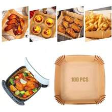 100PCS Air Fryer Liners Disposable Paper 6.3' Non Stick For Roasting Baking UK - Khaki - View 4