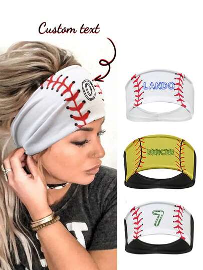 1 pieza Diadema deportiva personalizada con texto/logotipo para mujeres, diadema elástica de diseño con rayas de colores en forma de softbol, accesorio de pelo antideslizante para mujeres, diadema de tela suave para deportes, yoga y correr