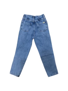 Calça Mom Jeans Feminina Infantil Juvenil Bolsos Denim Estilosa Premium Luxo