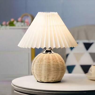 1 件藤条台灯，复古手工手风琴台灯，北欧实木床头，适用于家庭、酒店、餐厅、露营，可调光暖光触摸控制灯，氛围夜灯