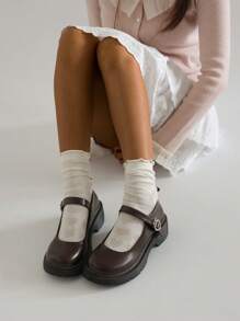 Black Vintage French Thick Sole Mary Jane Shoes For Women, New 2024 Summer Low Vamp Dress Shoes