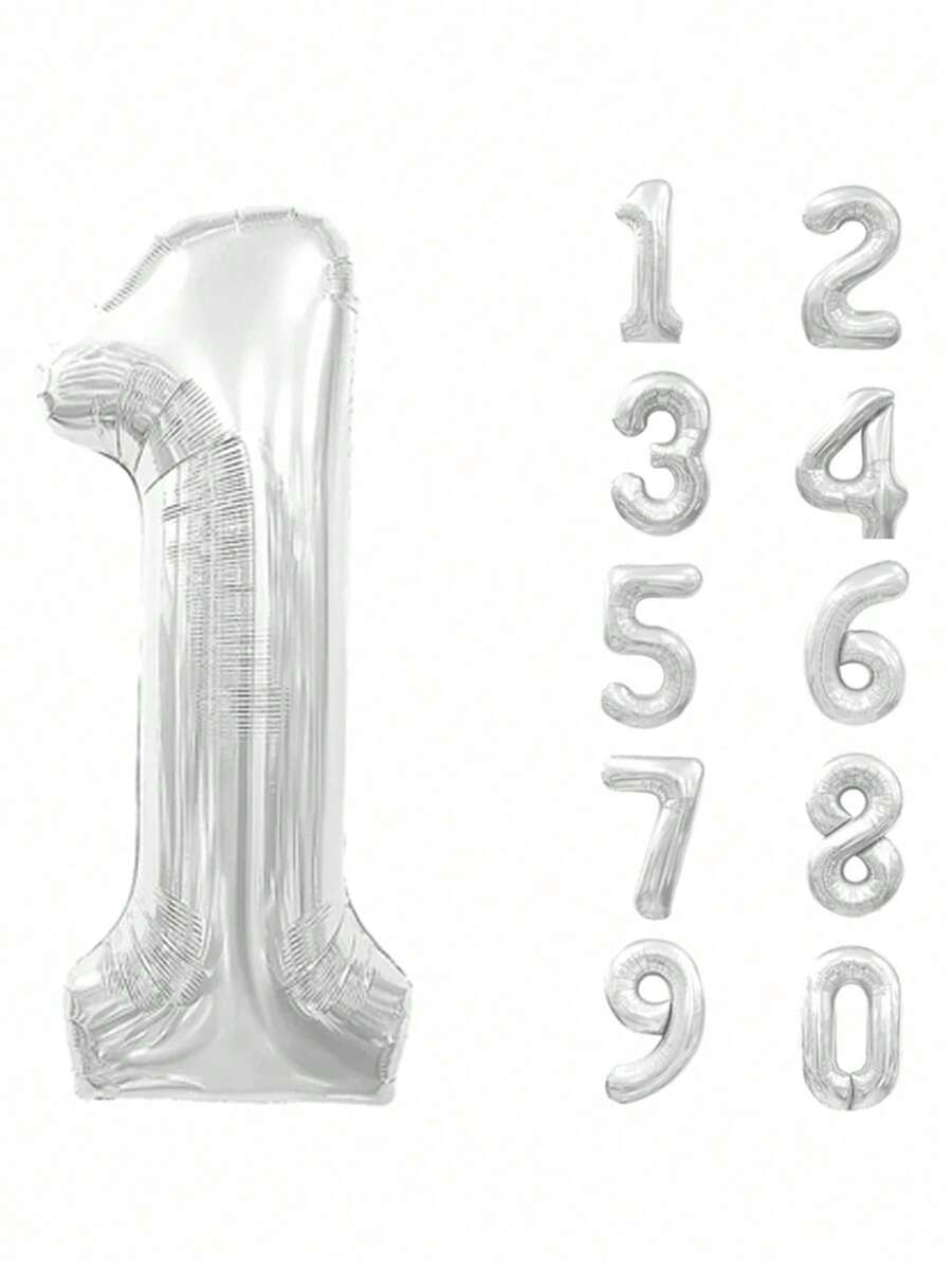 1 quả bóng thiết kế số, bóng bay trang trí PE bạc hiện đại cho tiệc, Giáng sinh - Bạc - Xem 1