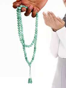 Vintage Natural Jade Bead & Lapis Lazuli Long Necklace, 99 Mala Prayer Beads Necklace With Stone Tassel Pendant