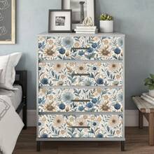 1 卷法式复古风格自粘壁纸 - 蓝色和棕色花卉图案，防水防潮接触纸，可拆卸和重复使用，适用于卧室、餐厅、客厅电视背景、橱柜、桌子、书架、家具翻新的家居装饰，易于安装，尺寸 44*300/500/1000 厘米 - 彩色 - 查看 6