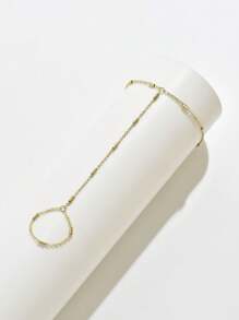 1pc Minimalist Chic Versatile Chain Beaded Finger Ring Bracelet For Women, Suitable For Daily Wear (Handmade, Random Quantity, Avoid Water)