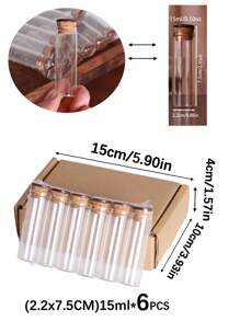 12 Styles (6pcs/12pcs) Natural Coconut Cover Glass Bottles, Small Storage Jars, DIY Spell Potion Bottles, Suitable For Stones And Sand Gifts Birthday Graduation - Transparent - View 18