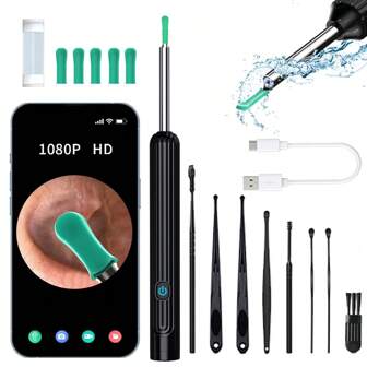  NATFIRE 无线耳朵清洁器耳勺 8 件套耳垢清除器带迷你高清摄像头可拍照和视频 WiFi 连接可视耳勺带 LED 灯 USB C 可充电智能可见耳垢清洁工具耳镜软硅胶耳勺耳塞替换耳镜内窥镜兼容 Iphone iPad Android 手机送给家人和男孩女孩朋友的最佳礼物、包、整理器、储物