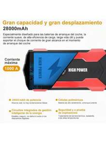 Arrancador De Batería Auto 1000a Con 28000mah Powerbank