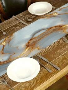 1 件大理石图案桌旗，现代风格家居厨房餐厅装饰，日常家居装饰，室内户外派对用品，适用于餐厅和咖啡馆，家居装饰 - 彩色 - 查看 2