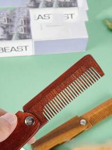 1pc Customized Mini Comb Portable Anti-Static Natural Wood Folding Comb Hotel-Style Sandalwood Material Comb, Customize Your Own Mini Folding Comb