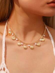 Collar colgante de moda de verano para mujer con colgante de metal con forma de estrella de mar y concha, joyería de uso diario y para citas, de alta gama y versátil
