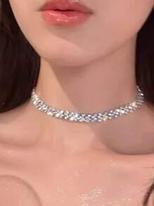 1pc Rhombus Collarbones Necklace, Fashionable, Luxurious High-End Elegant Versatile Necklace For Daily & Festival Wear - Diamond Necklace - View 6