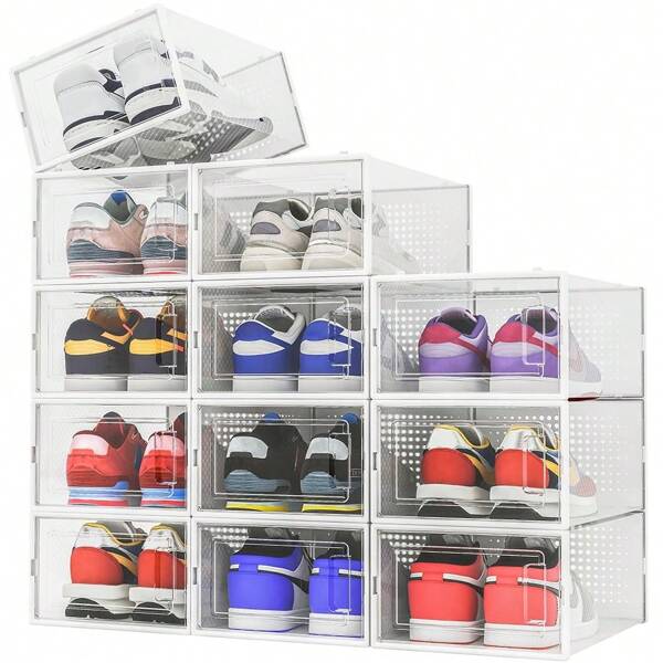 Cajas de zapatos creativas, transparentes y apilables, prácticas y fáciles de montar, ahorran espacio, ¡un artefacto mágico para guardar cosas en la habitación! ¡Una nueva opción para el almacenamiento de moda! (1-12 piezas en varias combinaciones)