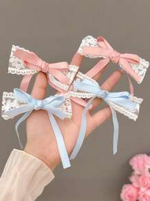 4 Stücke/2 Stücke Haarspangen mit Spitze-Schleifen, süße, niedliche Haarclips mit Schmetterling aus Spitze, Ballerinaart Mädchen Haarclips, vielseitige ästhetische Haarklammern, Haarklauenclips