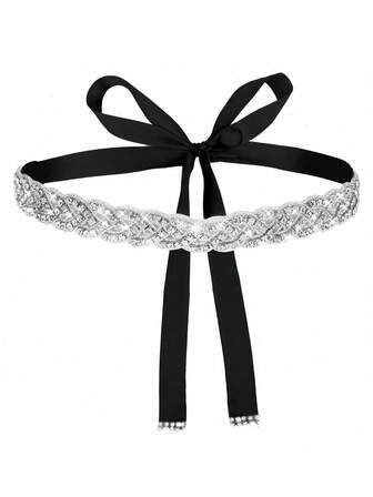 Handcrafted Bridal Rhinestone Wedding Waist Belt For Women, Bling Crystal Belts Glitter Ribbon Belt For Jeans Dress