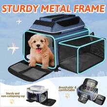Top And Side Expandable   17x13x9.5 Inches Southwest Airline Approved, Soft-Sided Carrier For Small Cats And Dogs With Locking Safety Zippers And Anti-Scratch Mesh(Blue)