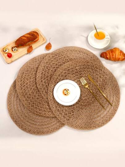 Vintage Country Style Natural Woven Placemats, Round Dining Table Decor, Suitable For Restaurants, Homes And Family Gatherings